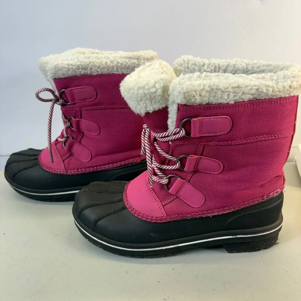 Cat & Jack Girls Thermolite Insulated Winter Snow Boots Size 5 Pink Black